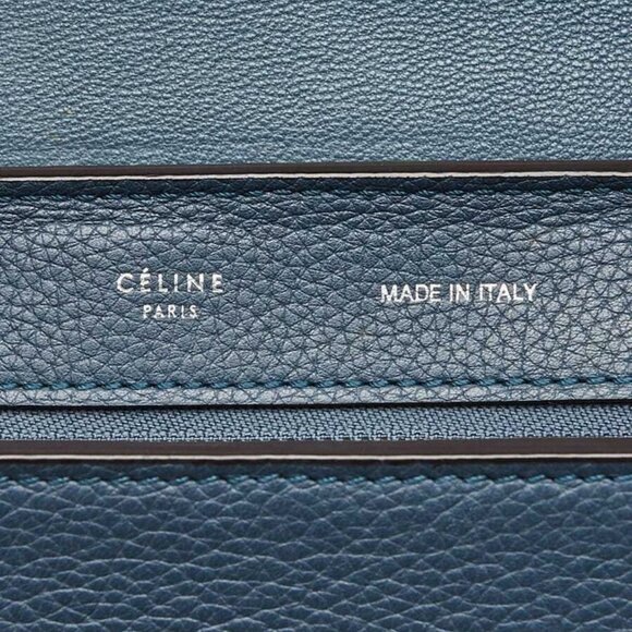 Celine Blue Pebbled Calfskin Leather and Suede Medium Trapeze Bag - Picture 10 of 10